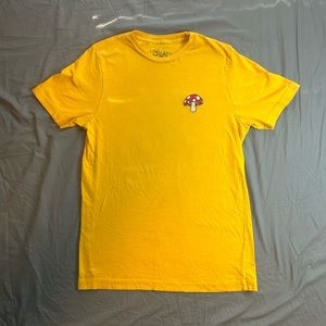 Mushroom Embroidered T-Shirt by Eighty Eight Mustard Yellow Size Medium
